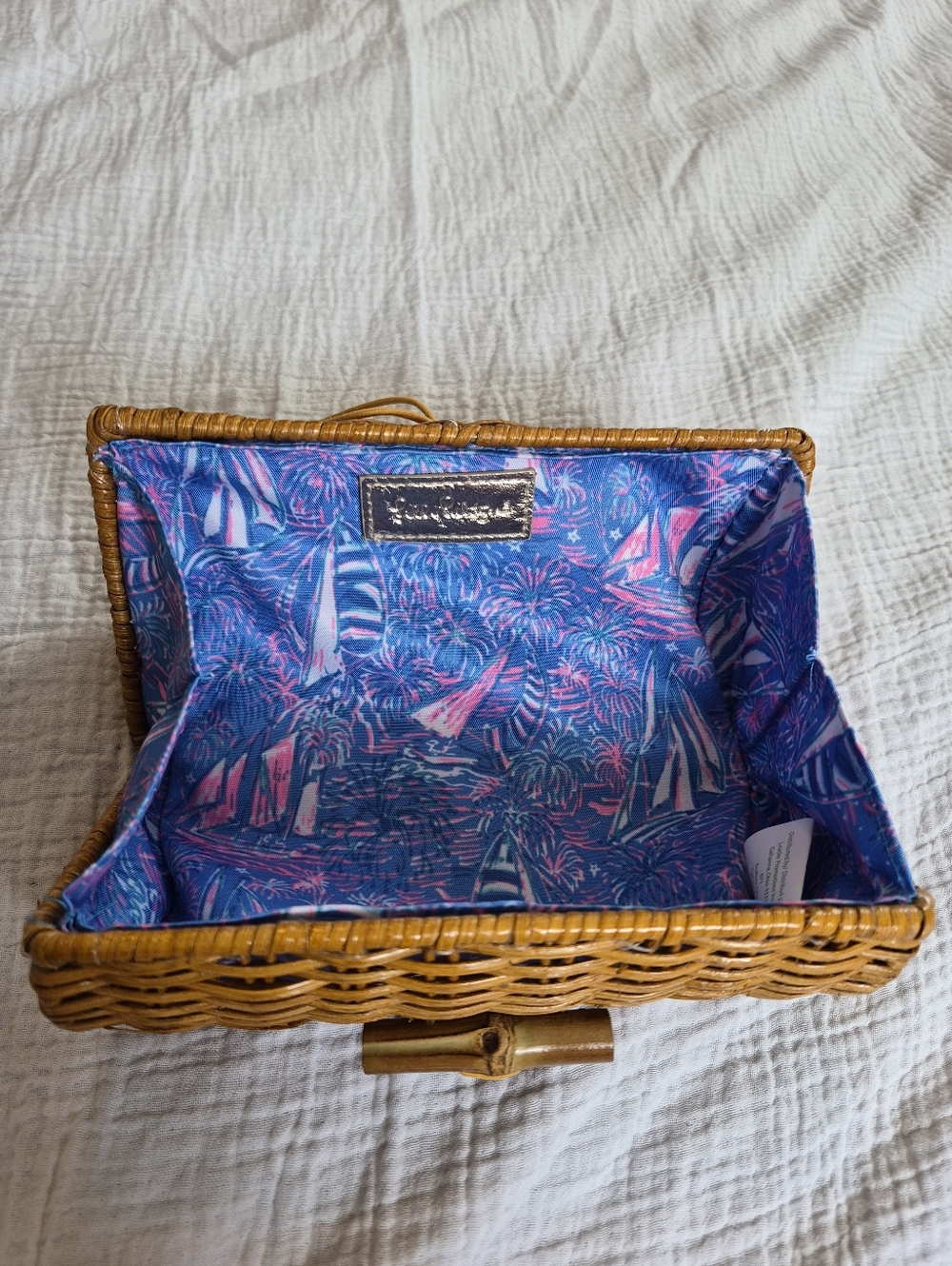 NWOT Lilly Pulitzer Wicker Clutch, Boca Blue "It's a Sailabration"